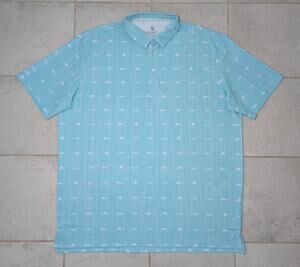 SCALES Men's XXL Fish Print Polo Golf Performance Shirt Blue Stretch